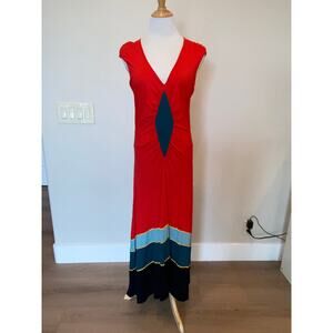 TIM O'CONNOR Maxi Dress Stretchy Knit Jersey Sleeveless Red Size 12